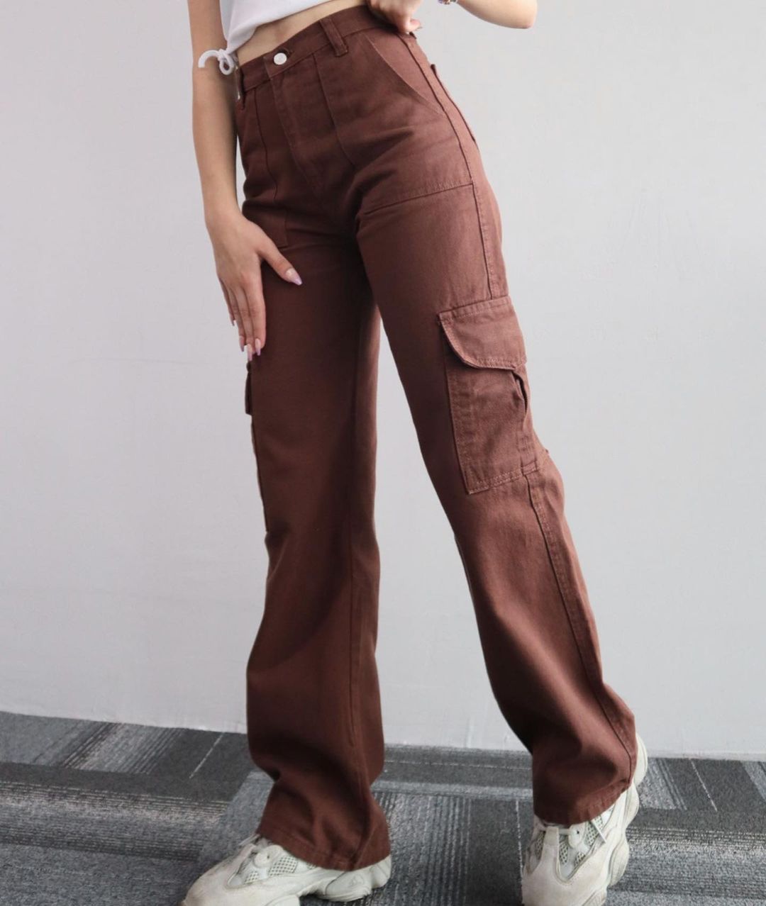 High Waist Wide Leg Cargo Pants - Red