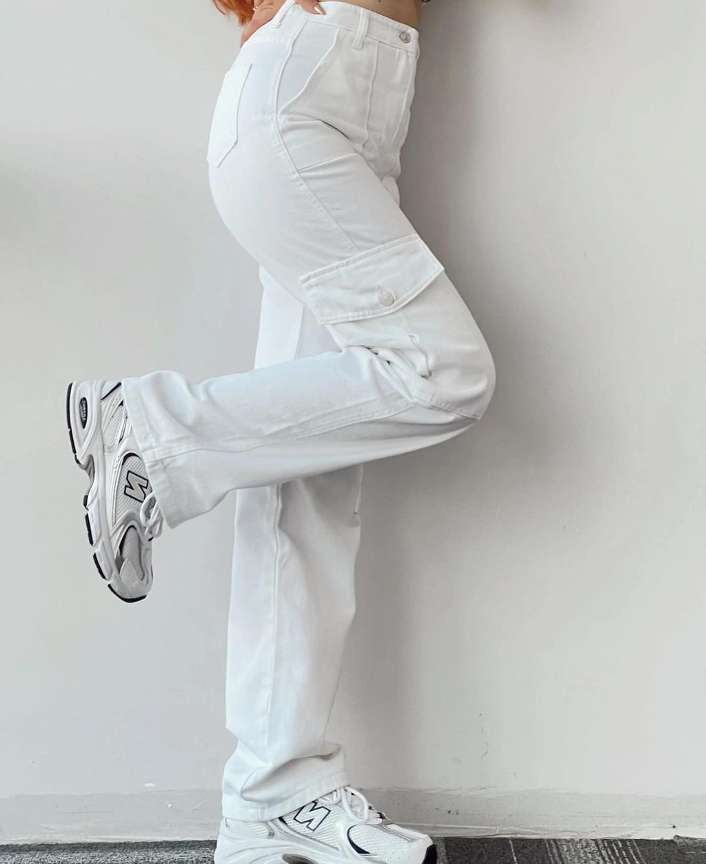 High Waist Wide Leg Cargo Pants - White