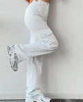 High Waist Wide Leg Cargo Pants - White