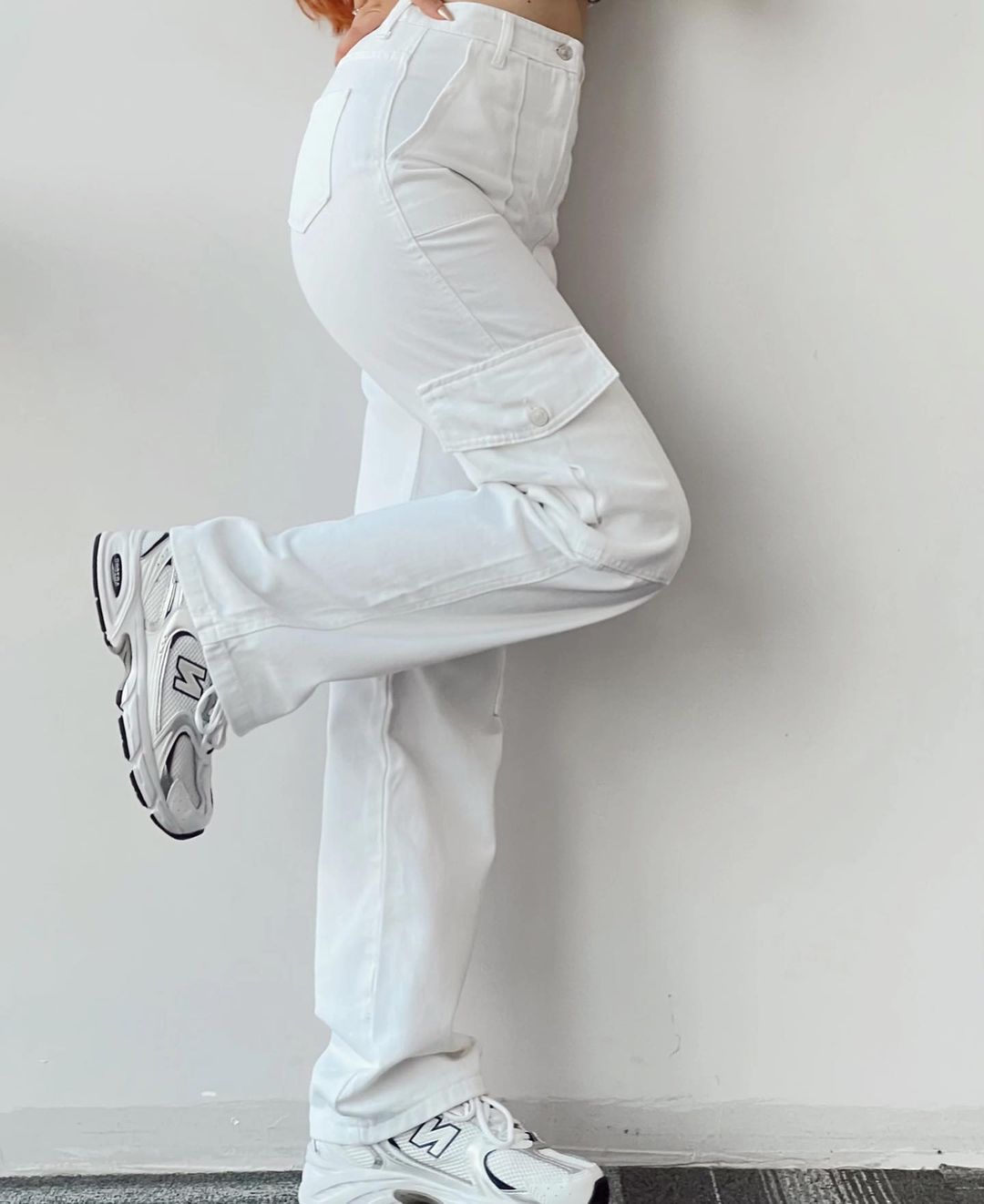 High Waist Wide Leg Cargo Pants - White