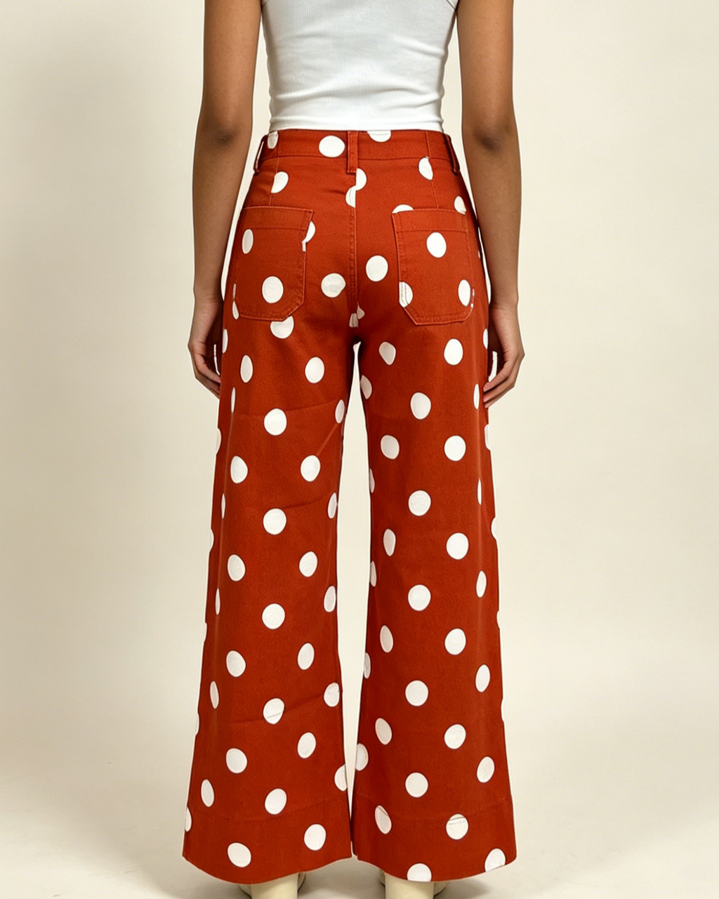 Polka Dot Print High Rise Straight Jeans - Orange - 1
