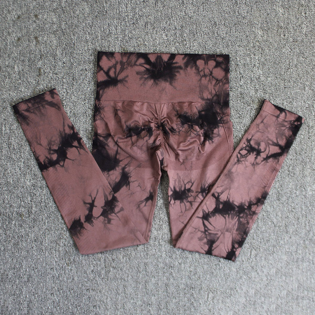 Tie-Dye Seamless Scrunch High Waist Workout Leggings - Black Coffee