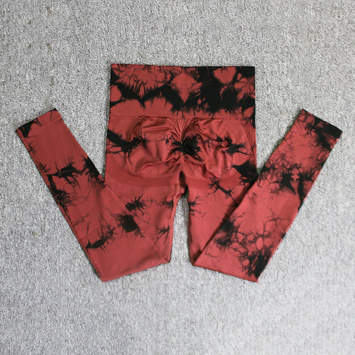 Tie-Dye Seamless Scrunch High Waist Workout Leggings - Black Crimson