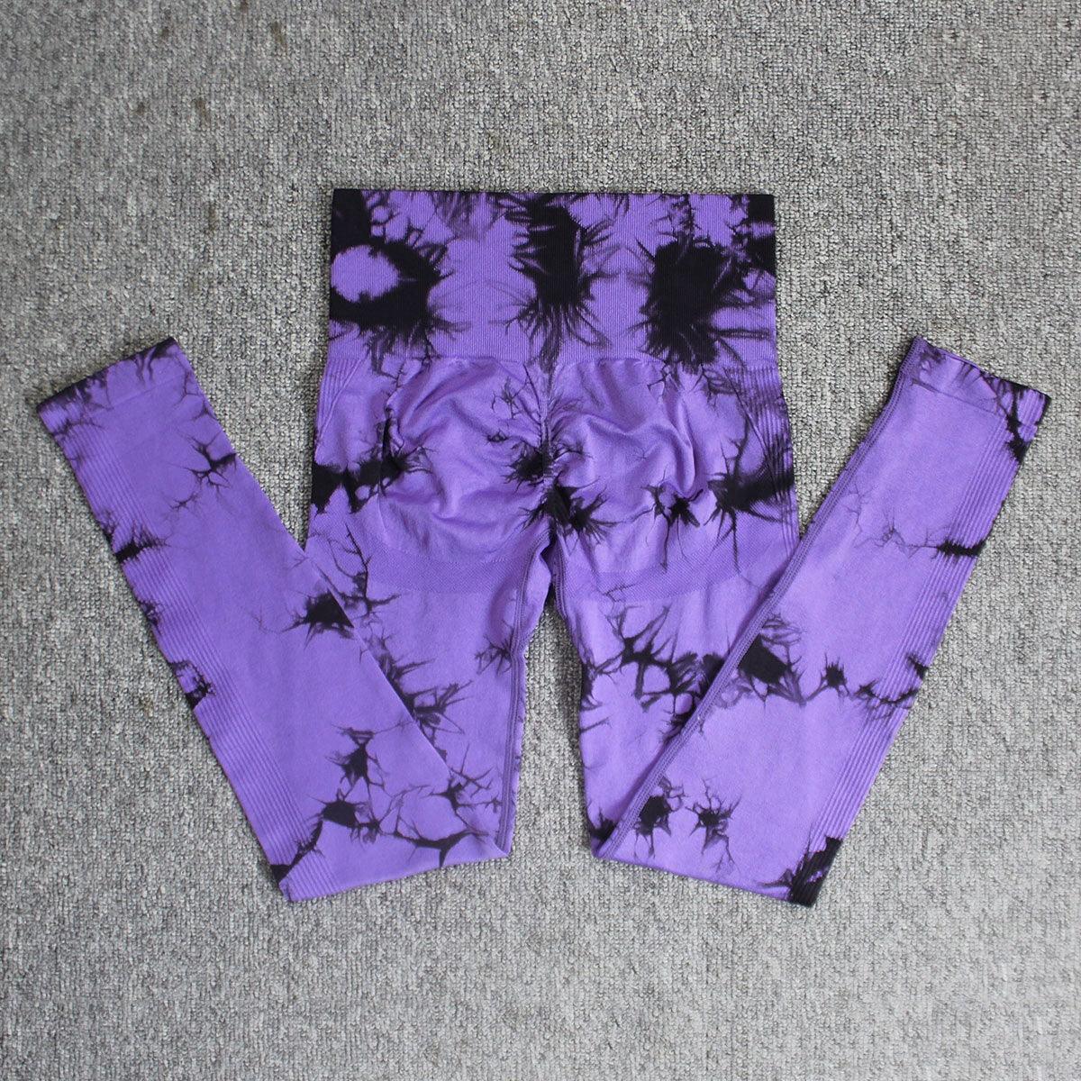 Tie-Dye Seamless Scrunch High Waist Workout Leggings - Black Purple