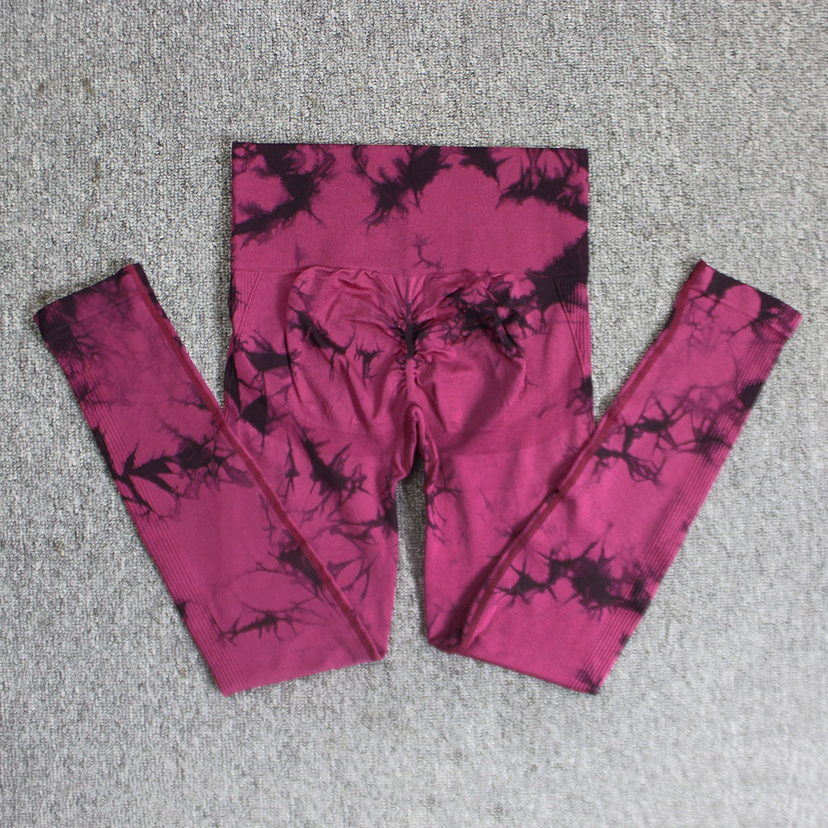 Tie-Dye Seamless Scrunch High Waist Workout Leggings - Black Wine