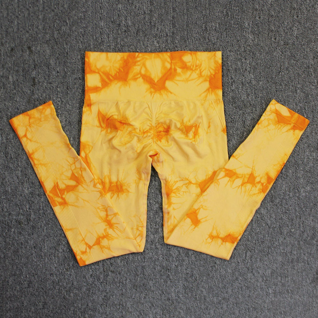 Tie-Dye Seamless Scrunch High Waist Workout Leggings - Bright Yellow