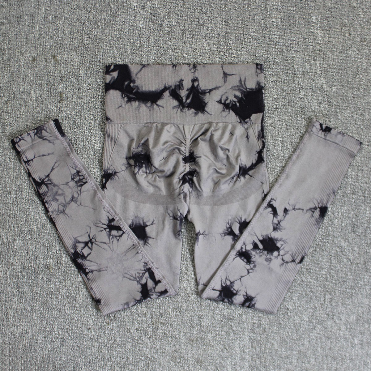 Tie-Dye Seamless Scrunch High Waist Workout Leggings - Gray Black