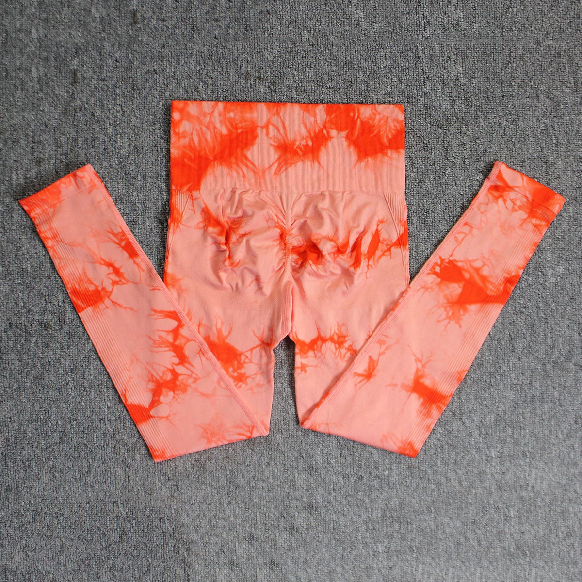 Tie-Dye Seamless Scrunch High Waist Workout Leggings - Orange