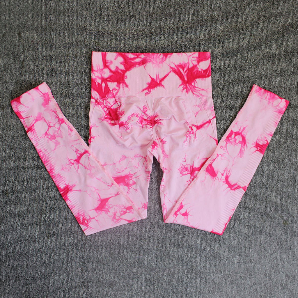 Tie-Dye Seamless Scrunch High Waist Workout Leggings - Rose Pink