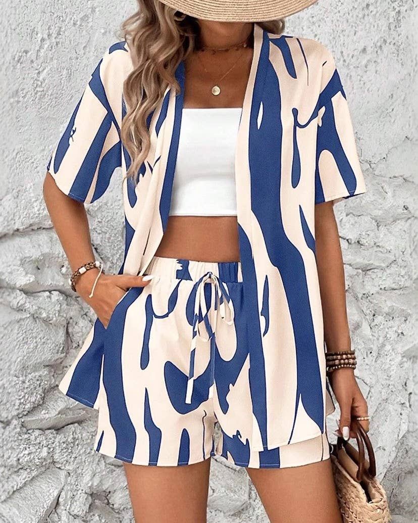 Abstract Print Shirt And Shorts Set