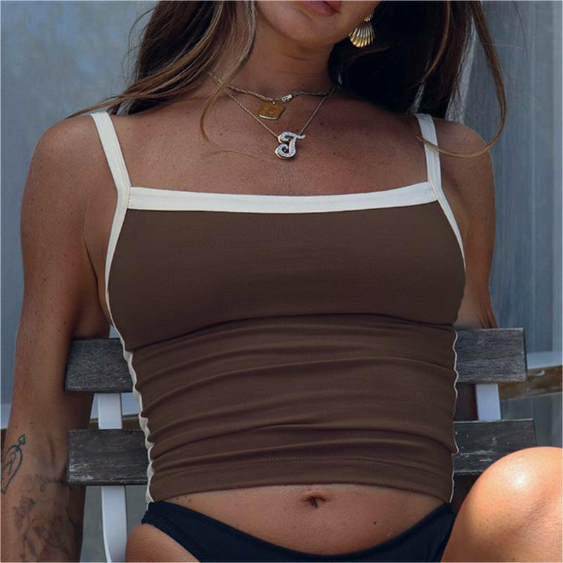 Skinny Strap Square Neck Cropped Cami - brown