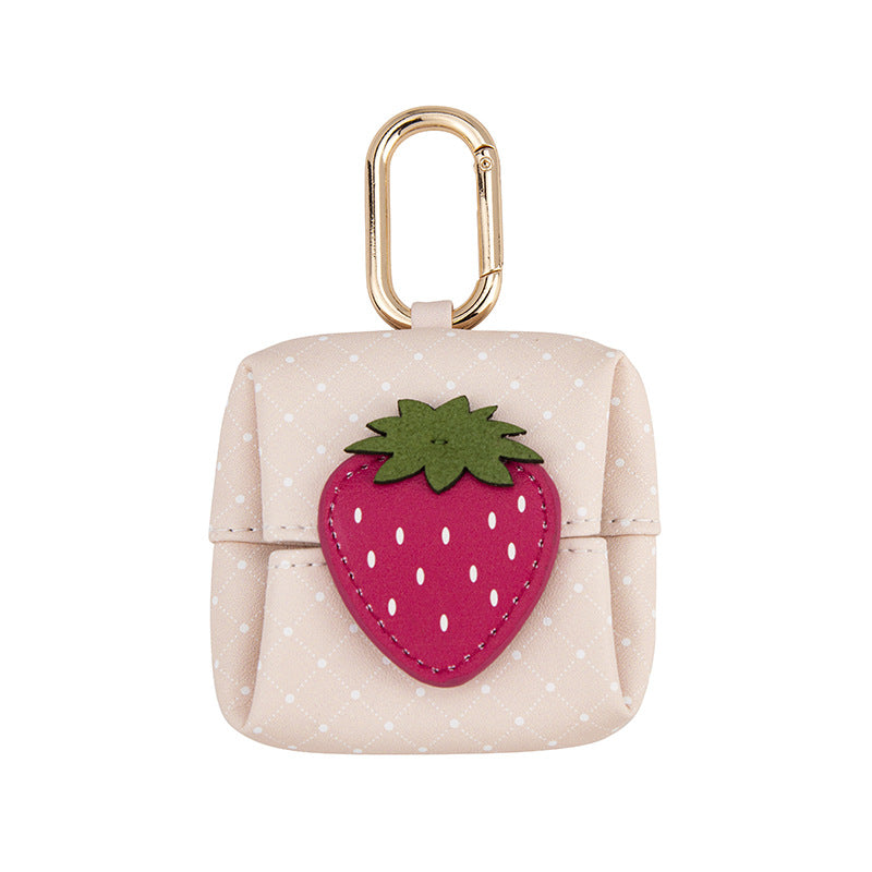 Fruit Motif Mini Earbud Pouch Keychain - Strawberry