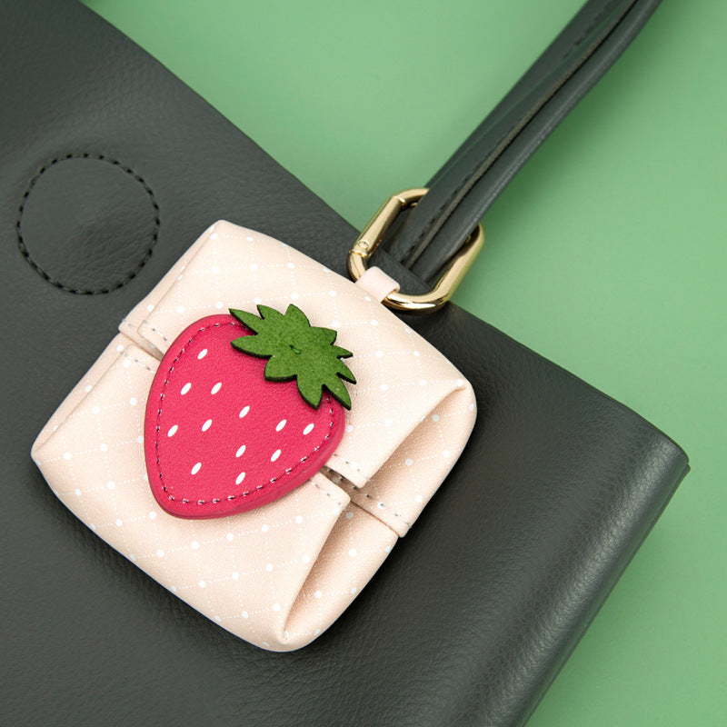 Fruit Motif Mini Earbud Pouch Keychain - Strawberry - 1