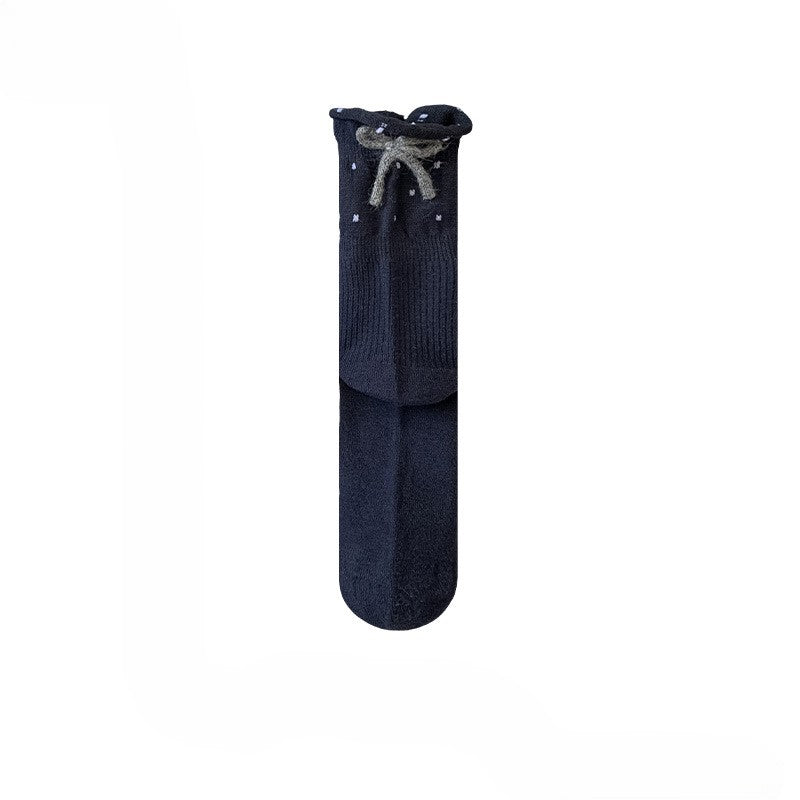 Bow Trim Ruffle Cuff Ankle Socks - Blue