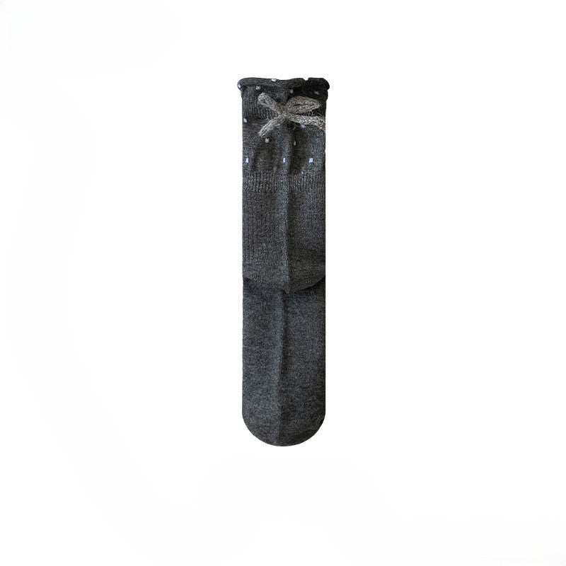 Bow Trim Ruffle Cuff Ankle Socks - Dark-Gray