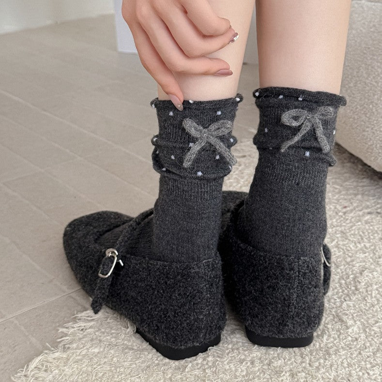 Bow Trim Ruffle Cuff Ankle Socks