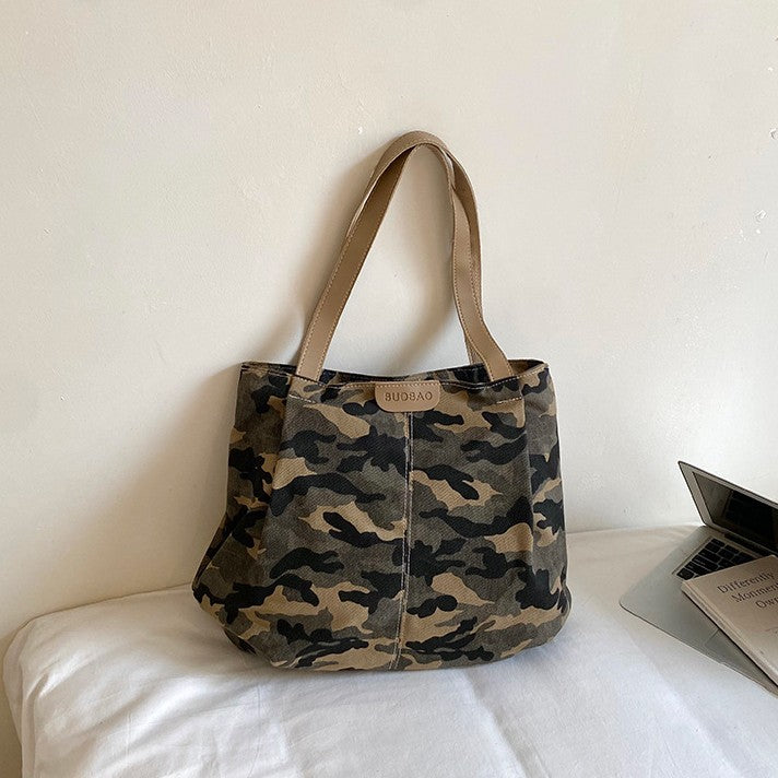 Camouflage Canvas Shoulder Tote With Long Handles - view 1