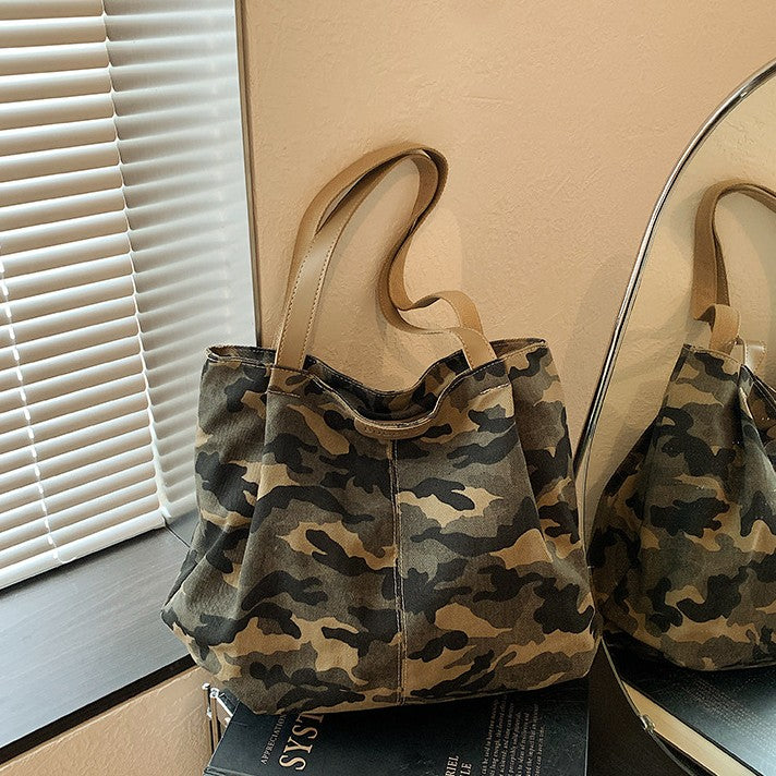 Camouflage Canvas Shoulder Tote With Long Handles - view 2