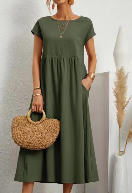 Cap Sleeve Maxi Dress With Deep Pockets - ArmyGreen