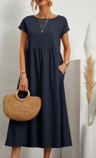 Cap Sleeve Maxi Dress With Deep Pockets - DarkBlue