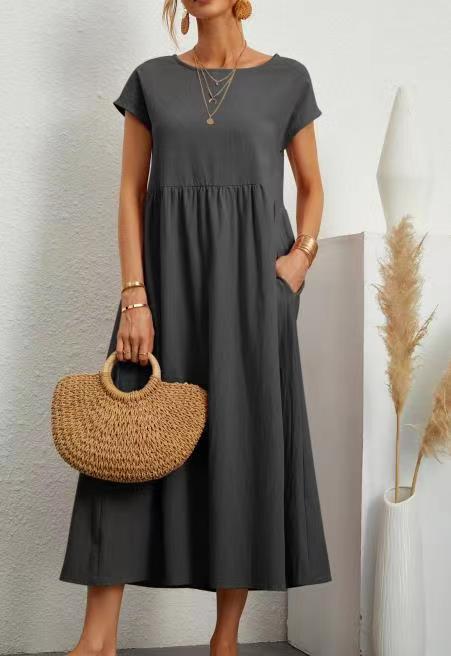 Cap Sleeve Maxi Dress With Deep Pockets - DarkGray