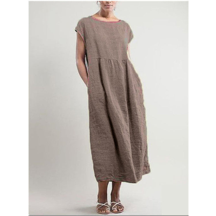 Cap Sleeve Maxi Dress With Deep Pockets - Khaki