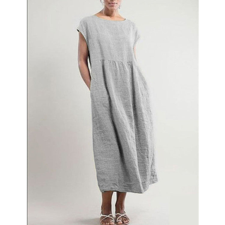 Cap Sleeve Maxi Dress With Deep Pockets - LightGray