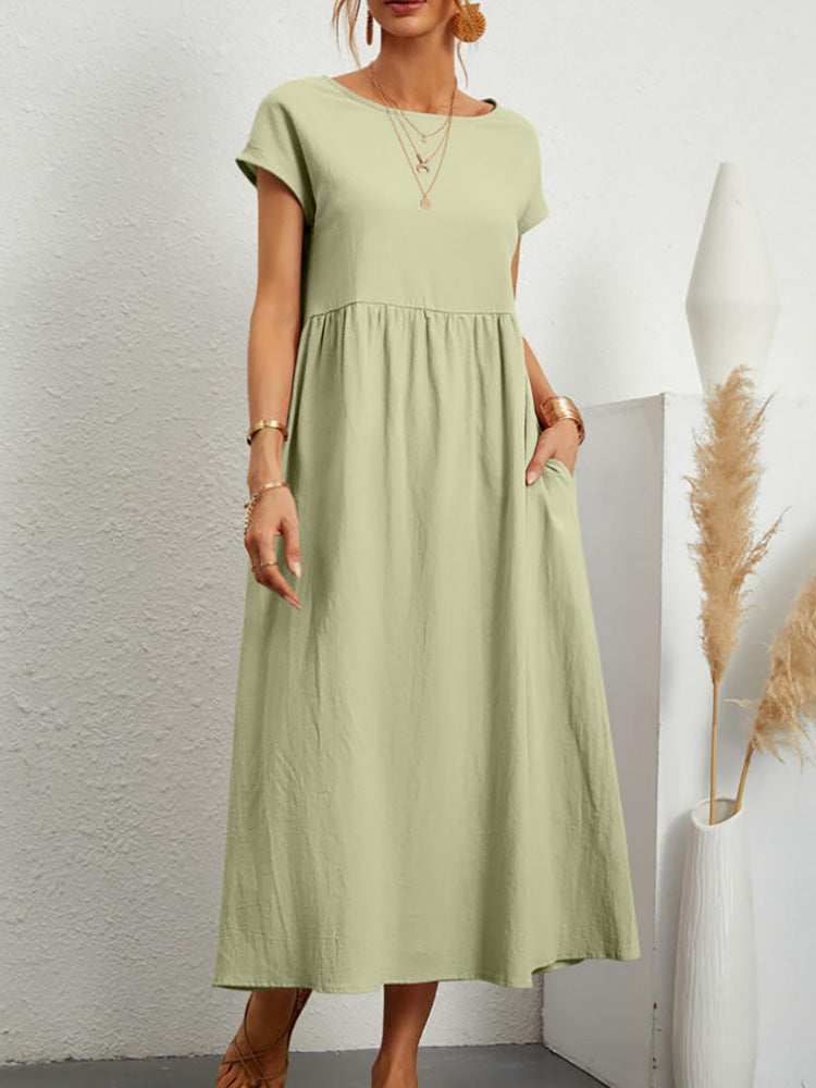 Cap Sleeve Maxi Dress With Deep Pockets - LightGreen