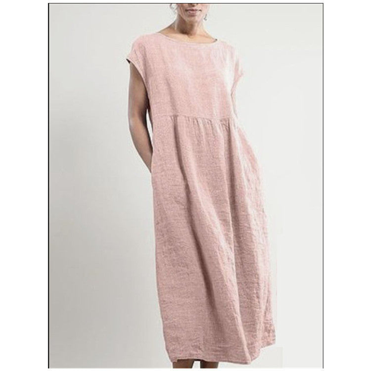 Cap Sleeve Maxi Dress With Deep Pockets - Pink