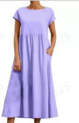 Cap Sleeve Maxi Dress With Deep Pockets - Purple