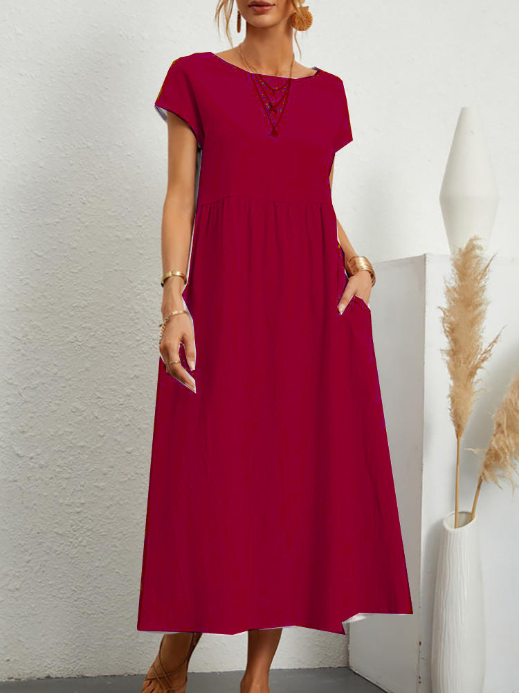 Cap Sleeve Maxi Dress With Deep Pockets - Red