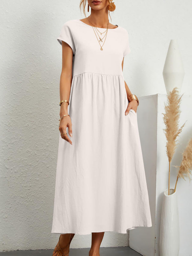Cap Sleeve Maxi Dress With Deep Pockets - White
