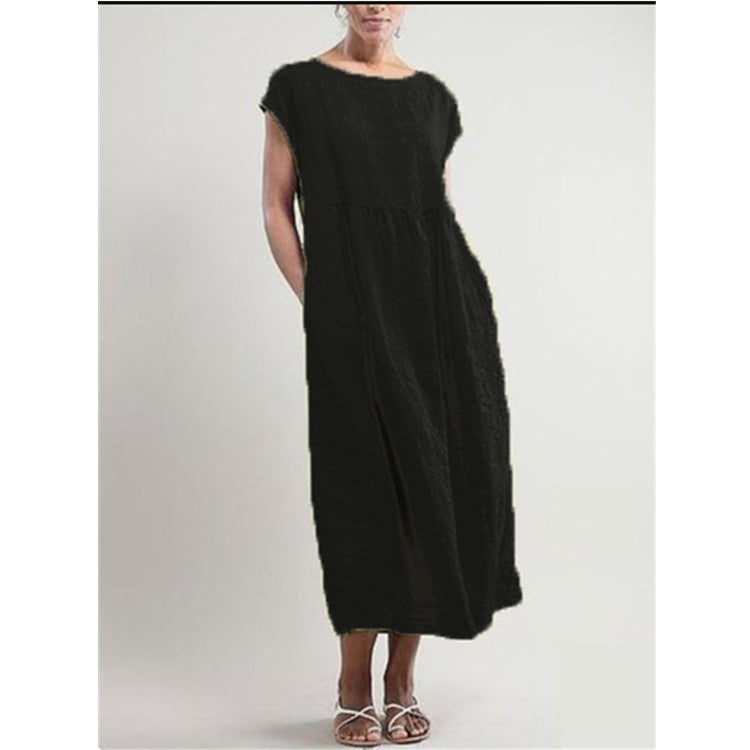Cap Sleeve Maxi Dress With Deep Pockets - black