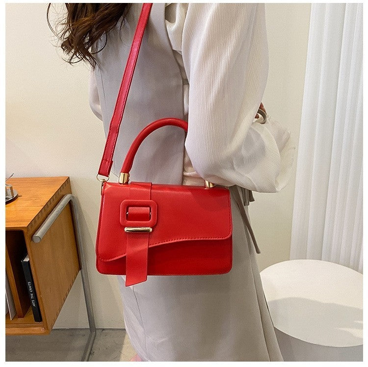 Buckle Flap Top Handle Bag with Crossbody Strap