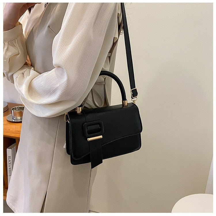 Buckle Flap Top Handle Bag with Crossbody Strap