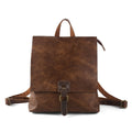 Vintage Buckle Flap Faux Leather Backpack - Brown