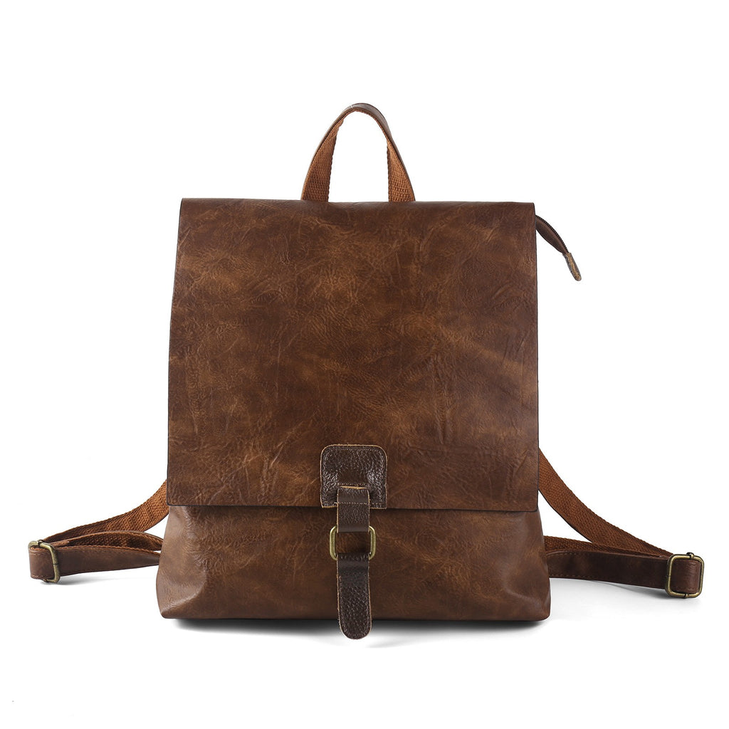 Vintage Buckle Flap Faux Leather Backpack