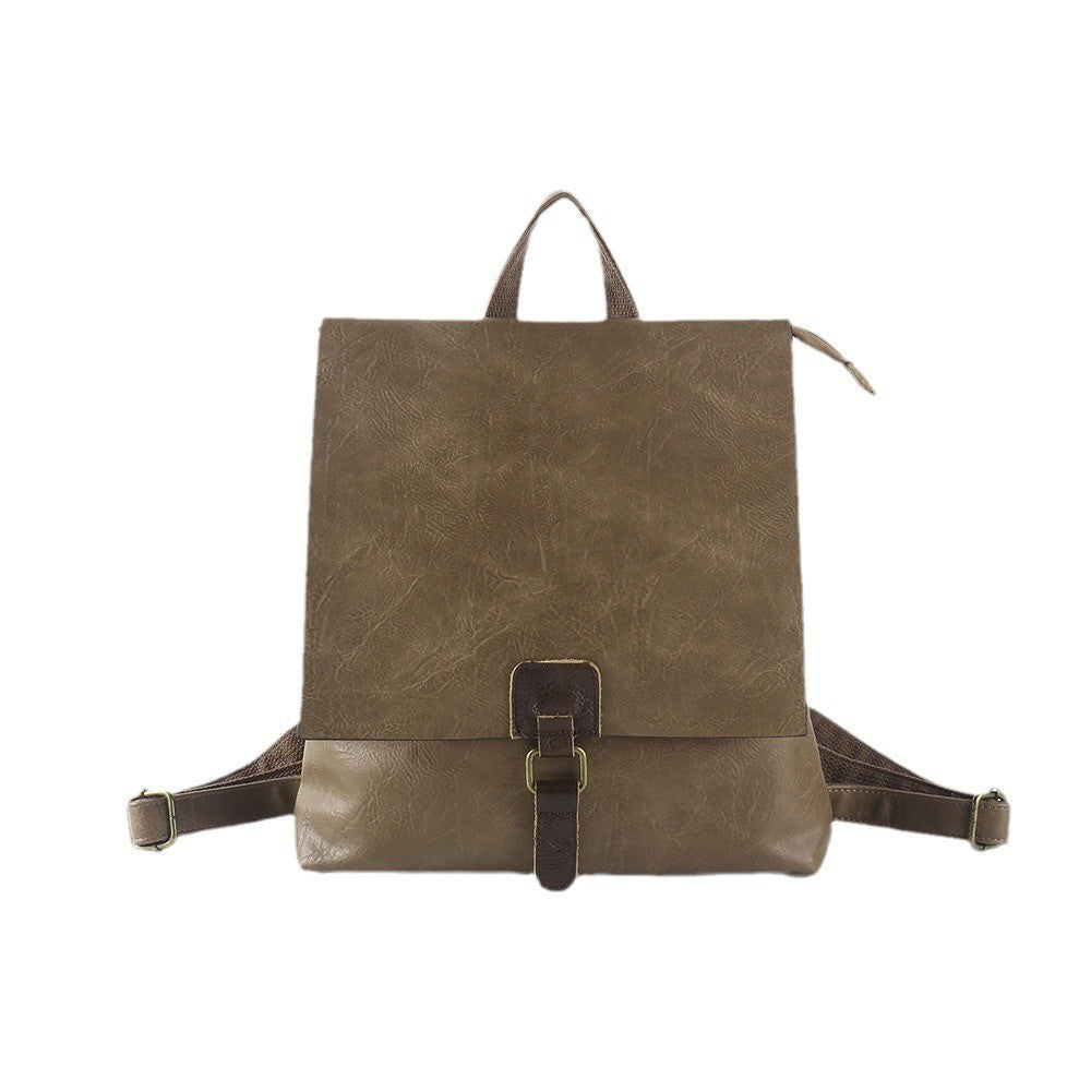 Vintage Buckle Flap Faux Leather Backpack