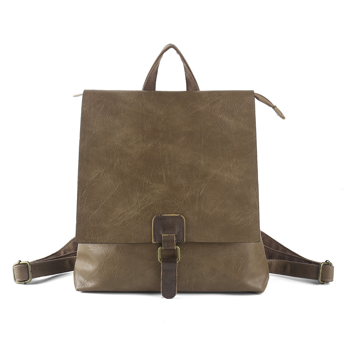 Vintage Buckle Flap Faux Leather Backpack