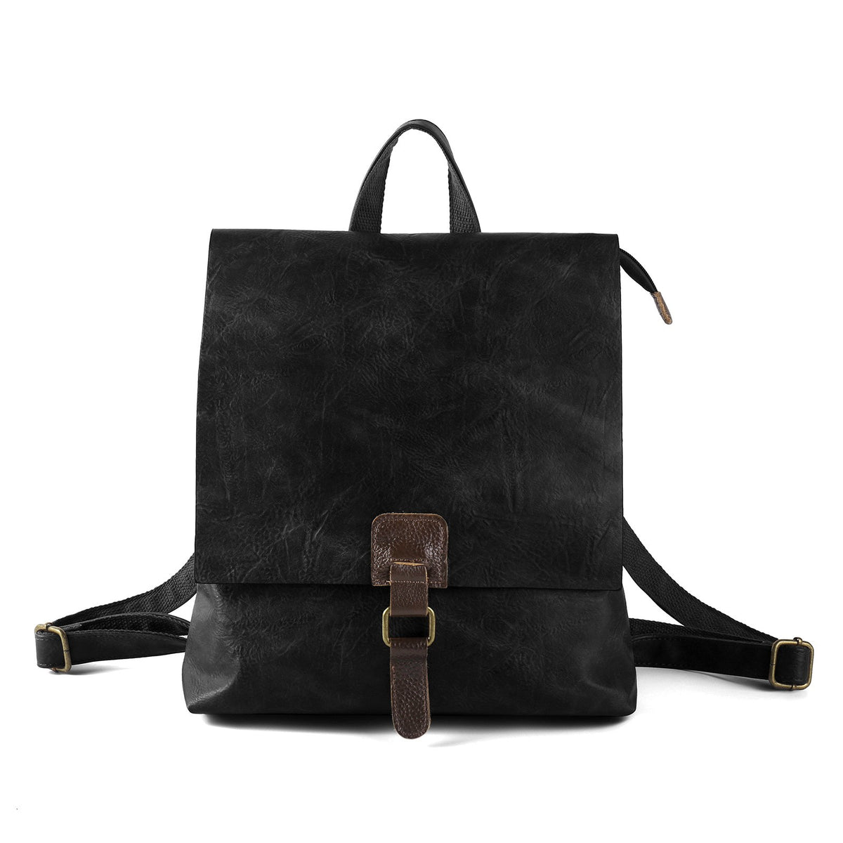 Vintage Buckle Flap Faux Leather Backpack