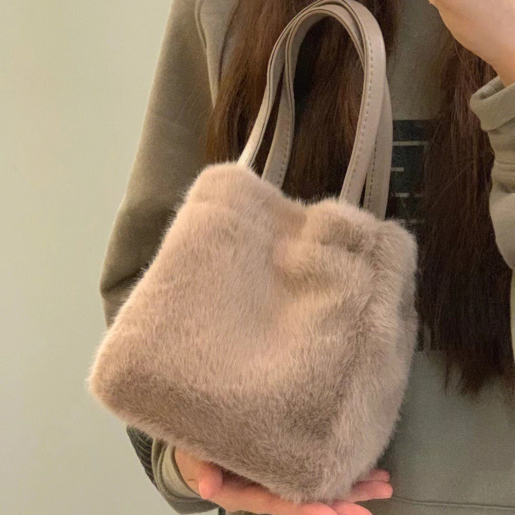 Faux Fur Mini Bucket Bag with Crossbody Strap