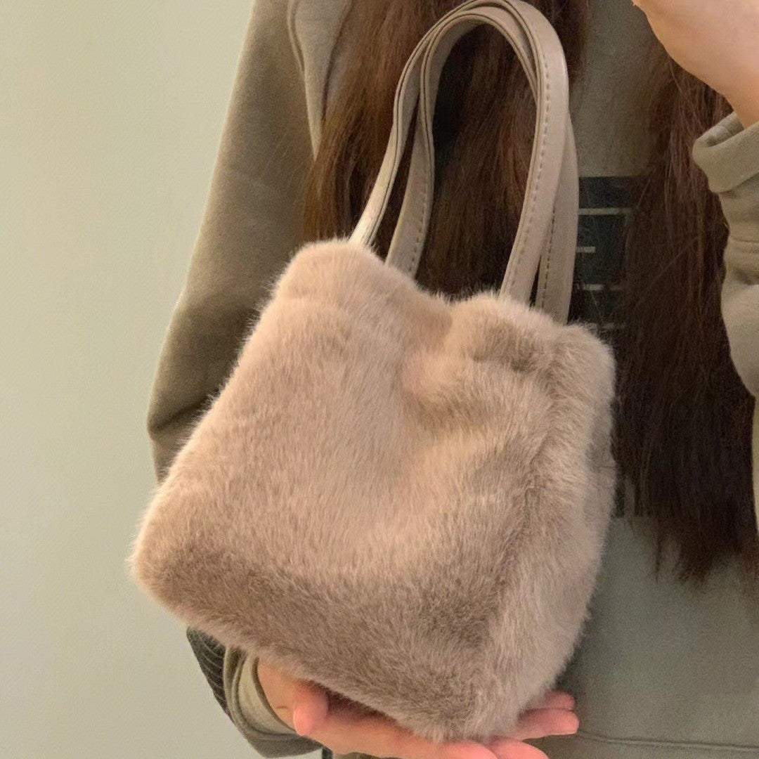 Faux Fur Mini Bucket Bag with Crossbody Strap