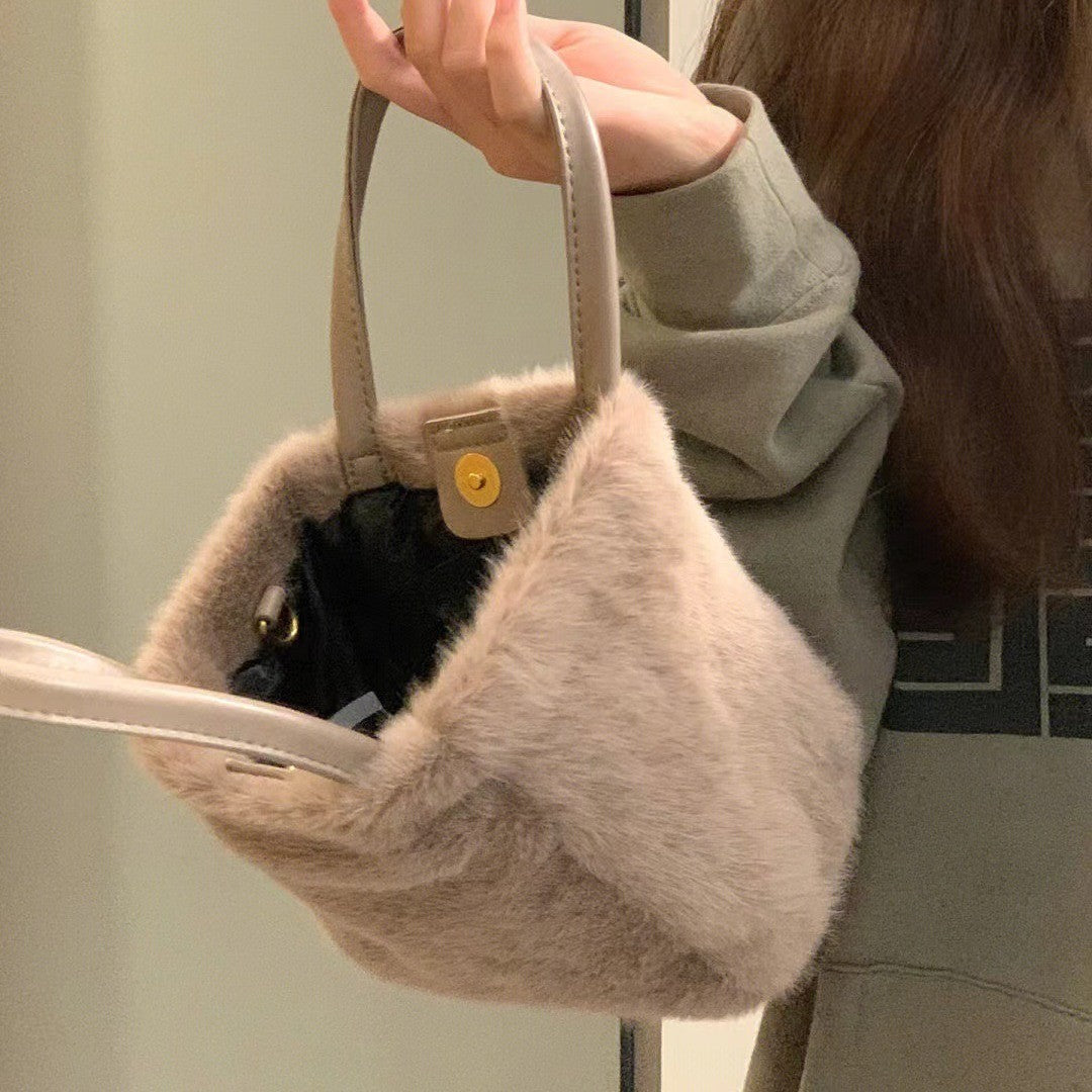 Faux Fur Mini Bucket Bag with Crossbody Strap