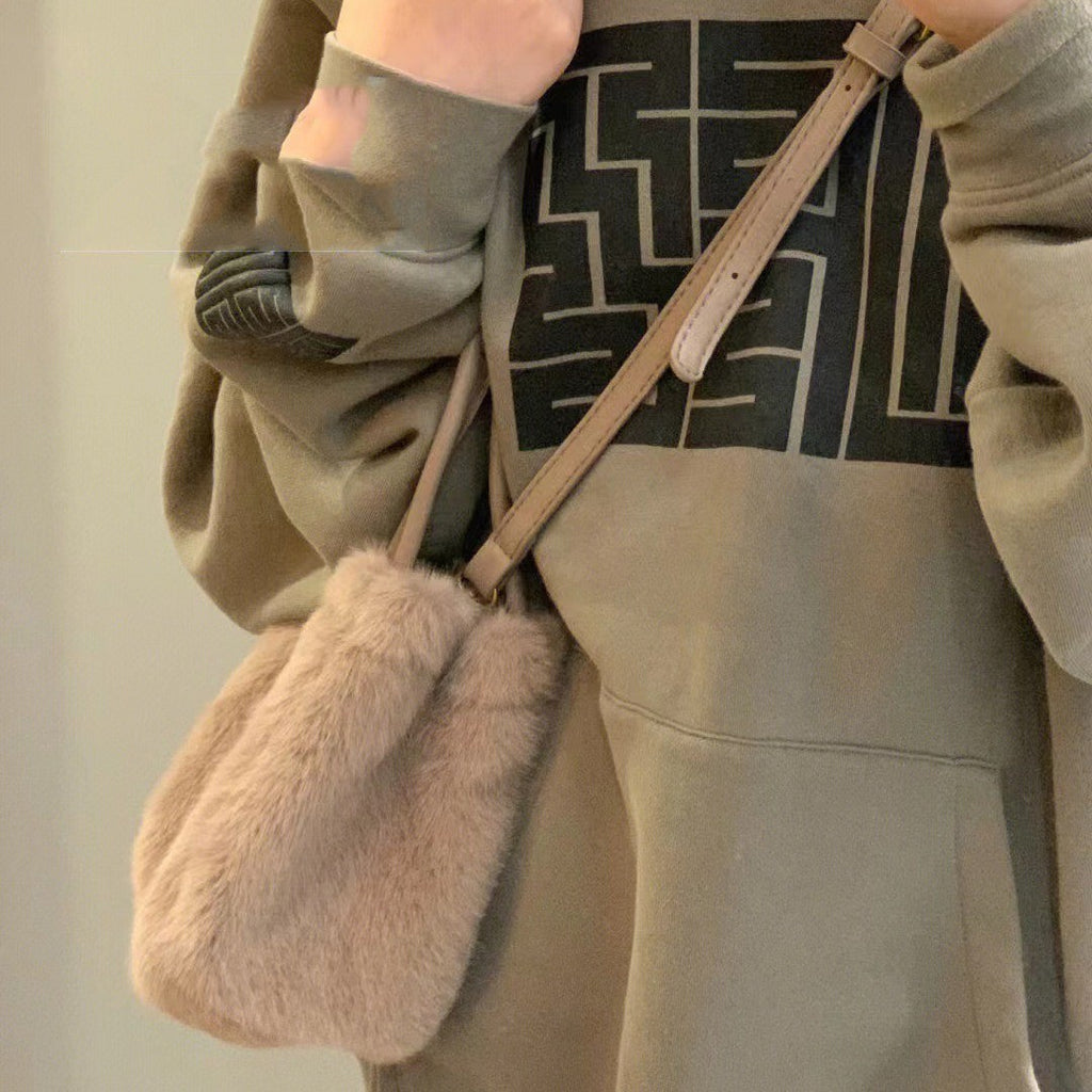 Faux Fur Mini Bucket Bag with Crossbody Strap