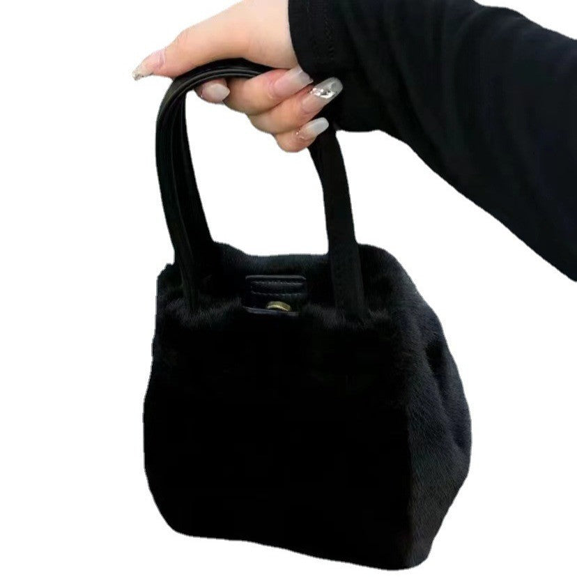 Faux Fur Mini Bucket Bag with Crossbody Strap
