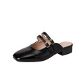 Square Toe Double Buckle Mary Jane Mules - Black
