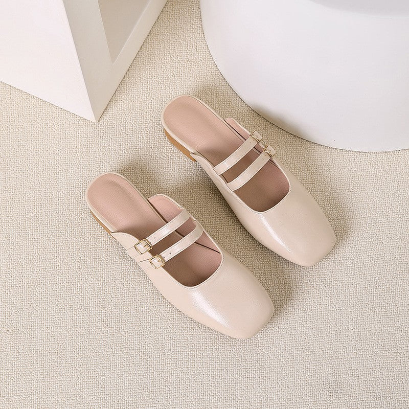 Square Toe Double Buckle Mary Jane Mules