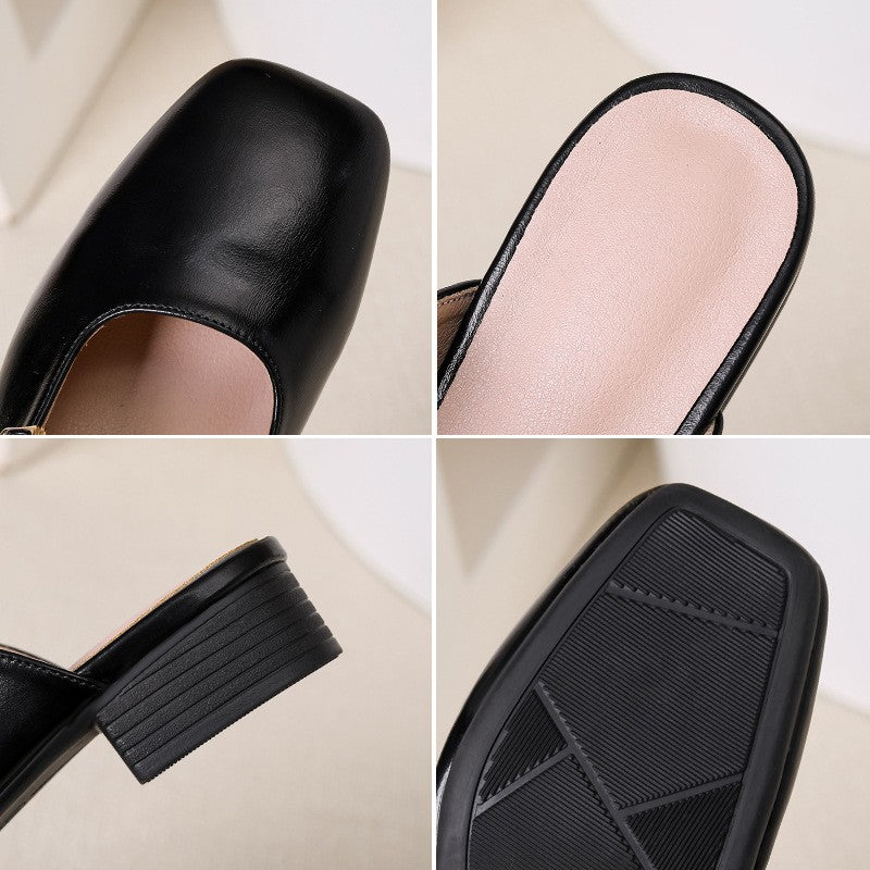 Square Toe Double Buckle Mary Jane Mules