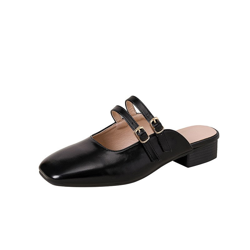 Square Toe Double Buckle Mary Jane Mules