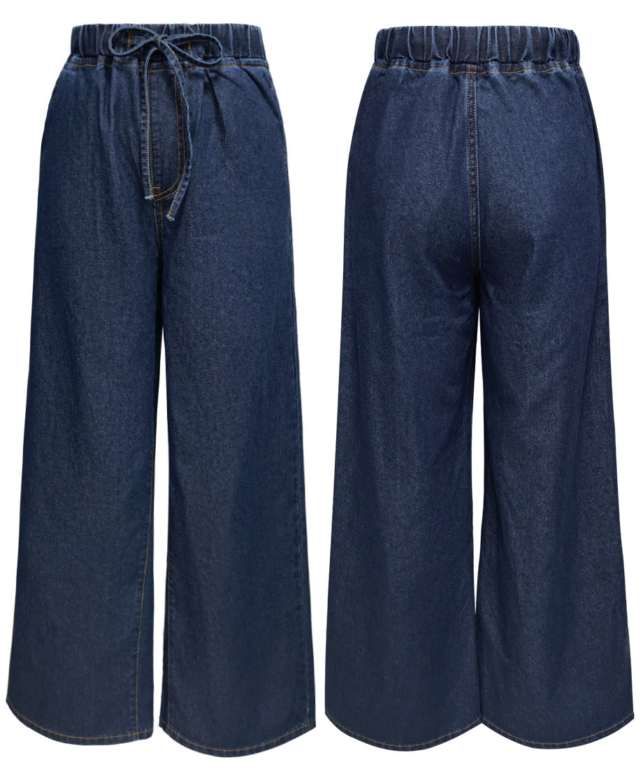 Flutter Sleeve Denim Crop Top and Pants Set - Pants